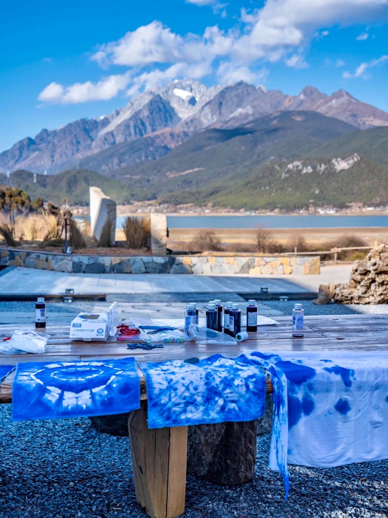 Indigo tie-dye by the lake